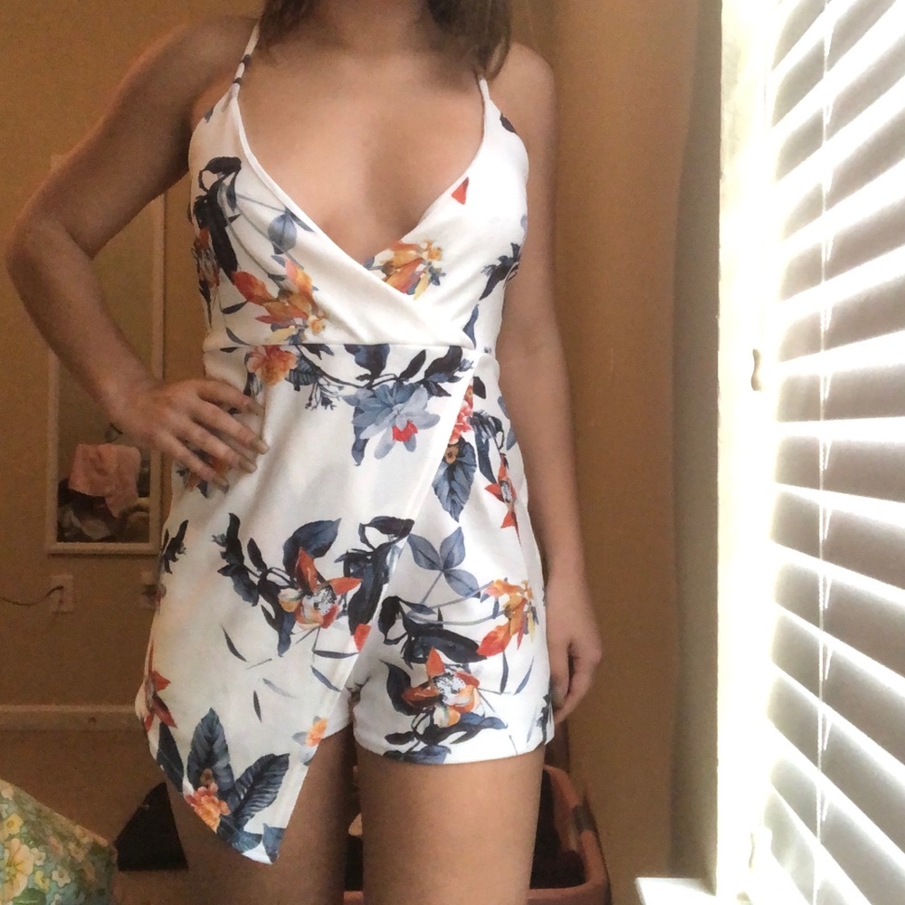 White Romper with Blue/Orange Design